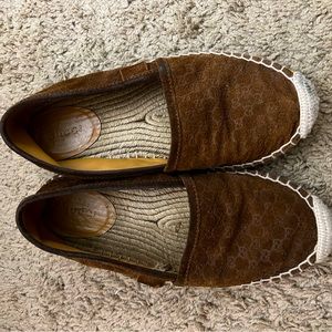 GUCCI Running GG Logo Brown Suede Espadrilles